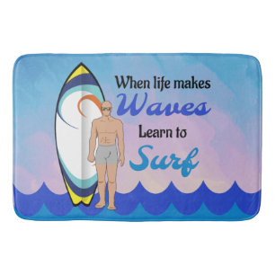Alfombrilla De Baño Surfboard Ocean Waves Blue Motivation Cita