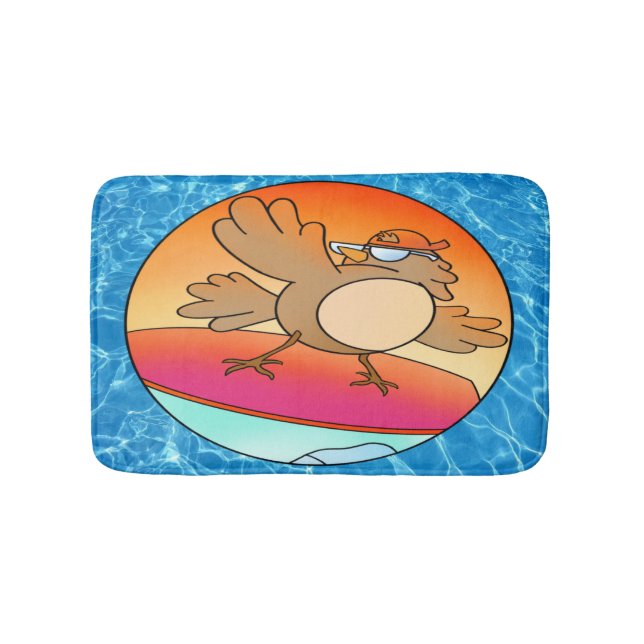 Alfombrilla De Baño Surfista De Aves De Verano (Anverso)