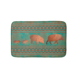 Alfombrilla De Baño Suroeste Cute Javelina Familia Cobre Verde azulado