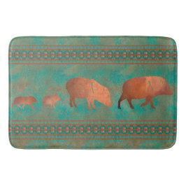 Alfombrilla De Baño Suroeste Cute Javelina Familia Cobre Verde azulado