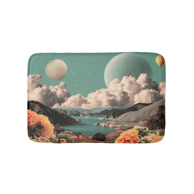 Alfombrilla De Baño Surreal Mountain Landscape with Planets and Clouds (Anverso)
