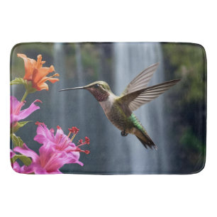 Alfombrilla De Baño "Susurros de la naturaleza: Hummingbird, cascada
