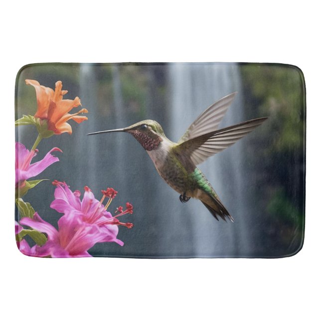 Alfombrilla De Baño "Susurros de la naturaleza: Hummingbird, cascada (Anverso)
