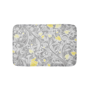 Alfombrilla De Baño Swirly amarillo y gris moderno floral