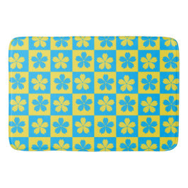 Alfombrilla De Baño Tablero floreado a cuadros amarillo y azul