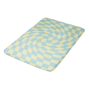 Alfombrilla De Baño Tablero retro azul amarillo pastel