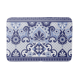 Alfombrilla De Baño Talavera mexicana azul y blanca