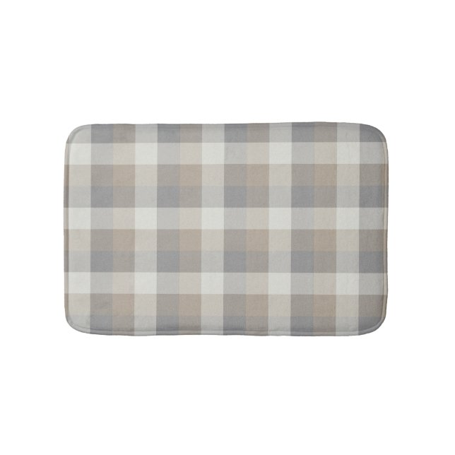 Alfombrilla De Baño Tan Gray Ivory Neutral Rustic Plaid (Anverso)