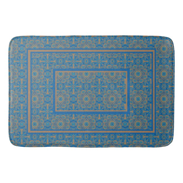 Alfombrilla De Baño Tapa de baño tribal azul y cobre (Anverso)