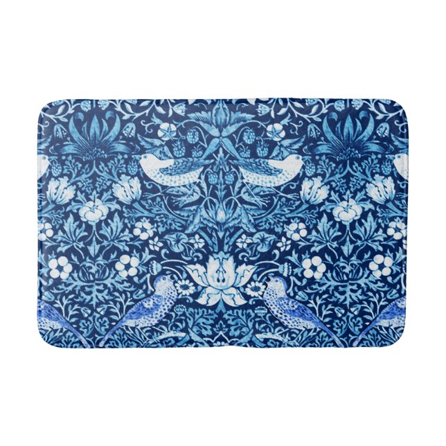 Alfombrilla De Baño Tapiz Art Nouveau de aves y flores, azul oscuro (Anverso)