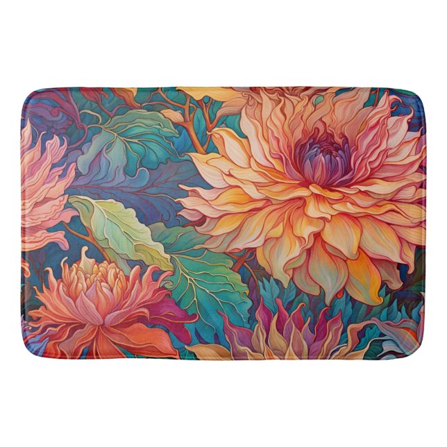 Alfombrilla De Baño Tapiz floral de Dahlia (Anverso)
