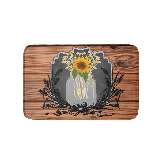 Alfombrilla De Baño Tarro de albañil rústico del girasol (Anverso)