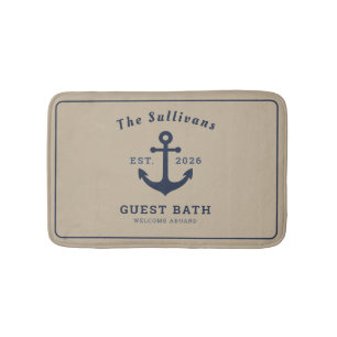 Alfombrilla De Baño Taupe Arenoso Cálido Ancla Náutica Familiar Person
