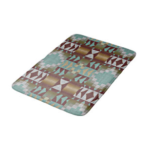 Alfombrilla De Baño Taupe Brown Turquoise Aqua Blue Tribal Pattern