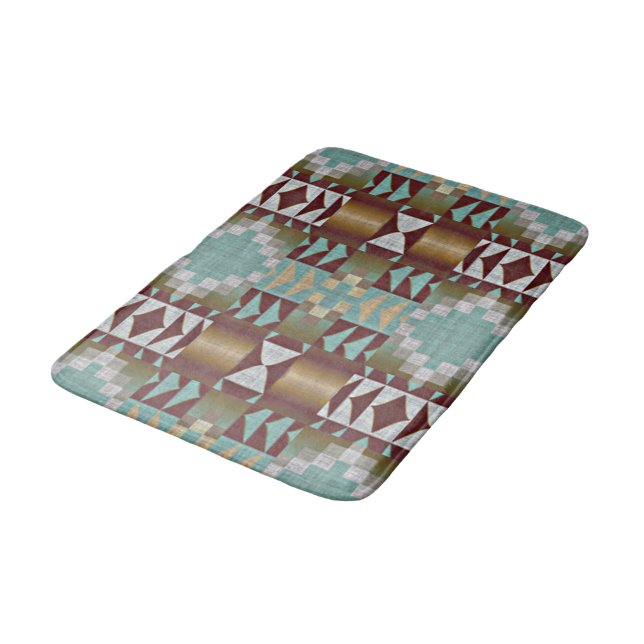 Alfombrilla De Baño Taupe Brown Turquoise Aqua Blue Tribal Pattern (Angular)