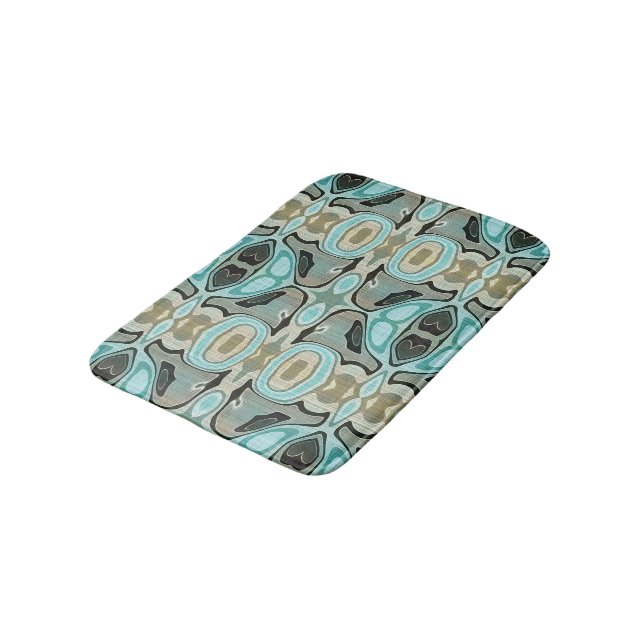 Alfombrilla De Baño Taupe Verde azulada Aqua Turquoise Bali Batik Patt (Angular)