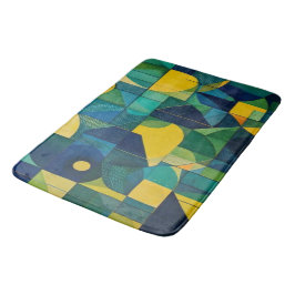 Alfombrilla De Baño Teal & Mustard Abstract Geometric Mosaic Bath Mat