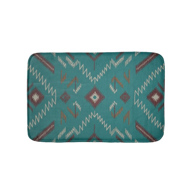 Alfombrilla De Baño Teal Southwest Navajo Geometric (Anverso)