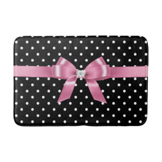 Alfombrilla De Baño Tejidos de polka blanco-rosado de vidrio-Mat de ba