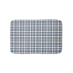 Alfombrilla De Baño Tela escocesa blanca azul 1