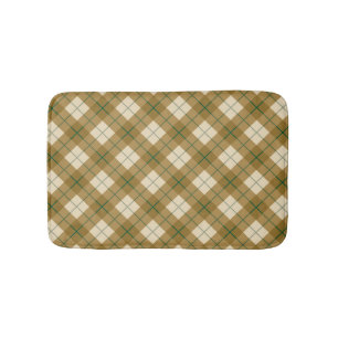 Alfombrilla De Baño Tela escocesa diagonal en oro con la raya verde