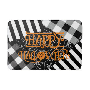 Alfombrilla De Baño Telaraña de parches en blanco y negro de Halloween