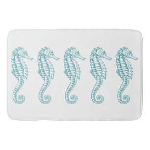 Alfombrilla De Baño Tema azul de la playa del Seahorse tropical de las