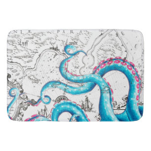 Alfombrilla De Baño Tentáculos azul rosado blanqueado