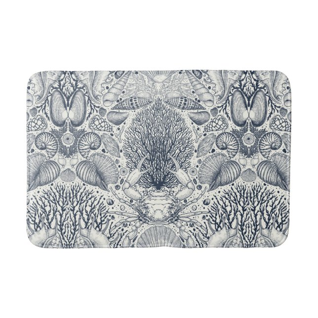 Alfombrilla De Baño Tesoros de playa, conchas marinas, cangrejos, cora (Anverso)