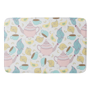 Alfombrilla De Baño Teteras, teacups y pájaros, un caprichoso patrón