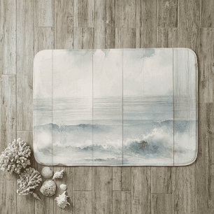 Alfombrilla De Baño Textura de madera rústica océano pastel acuarela