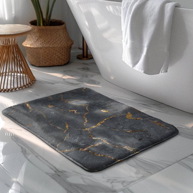 Alfombrilla De Baño Textura de mármol de lujo negro y dorado (Subido por el creador)