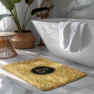 Alfombrilla De Baño Textura Purpurina de oro moderna con monograma