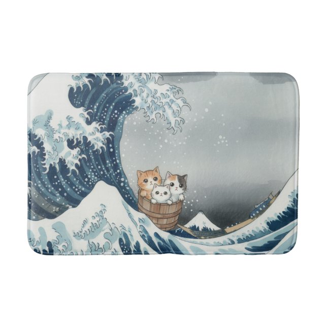 Alfombrilla De Baño The Great Wave off Kanagawa with Cute Kittens (Anverso)