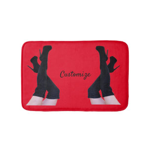 Alfombrilla De Baño Thunder_Cove con aletas de cuero negro de altura a