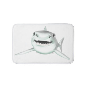 Alfombrilla De Baño tiburón acuarela sonriendo gris verde océano anima