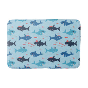 Alfombrilla De Baño Tiburones graciosos con gorras piratas