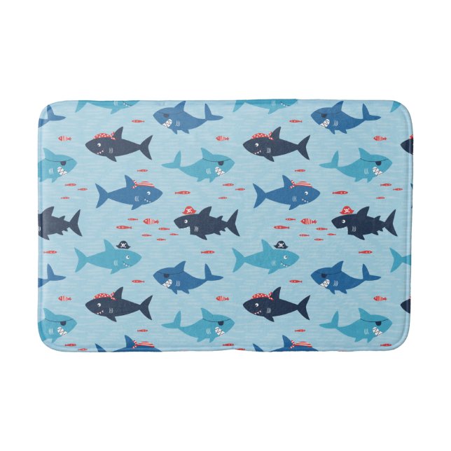 Alfombrilla De Baño Tiburones graciosos con gorras piratas (Anverso)