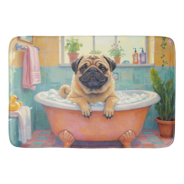Alfombrilla De Baño Tiempo de baño para Pug Decoración linda del baño (Anverso)