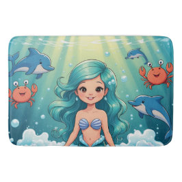 Alfombrilla De Baño Tiempo mágico de baño de sirena con cangrejo de de