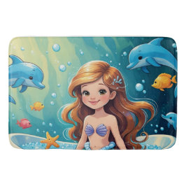 Alfombrilla De Baño Tiempo mágico de baño de sirena con delfines