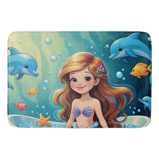 Alfombrilla De Baño Tiempo mágico de baño de sirena con delfines (Anverso)