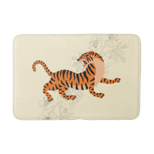 Alfombrilla De Baño Tigre con flores de cerezo