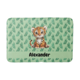 Alfombrilla De Baño Tigre Personalizado y dulce sobre hojas tropicales