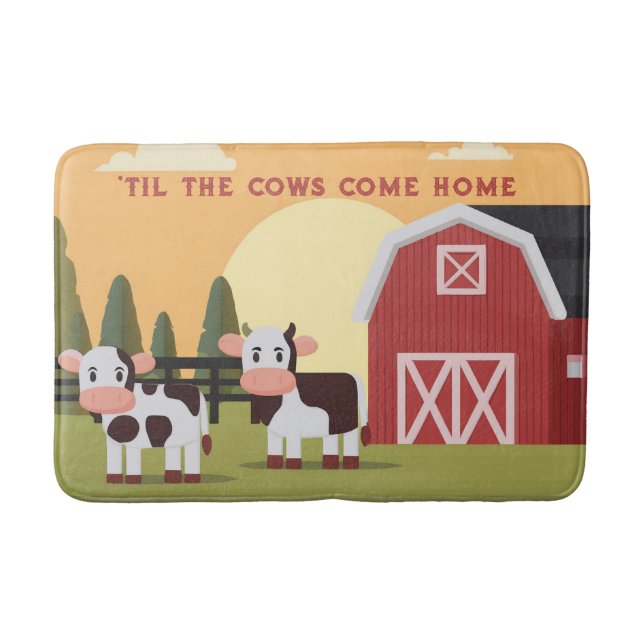 Alfombrilla De Baño Til the Cows Come Home Two Cows Red Barn Sunrise (Anverso)