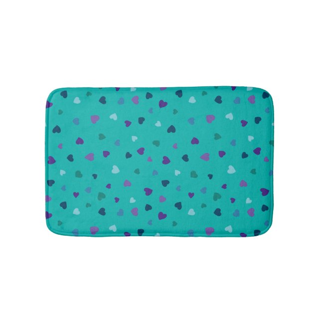 Alfombrilla De Baño Tiny Hearts, Purple, Teal, Blue on Turquoise (Anverso)