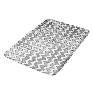 Alfombrilla De Baño Tiras de Zigzag Blanco Glam Silver