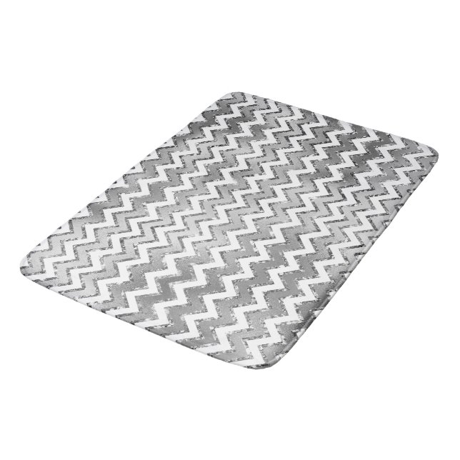 Alfombrilla De Baño Tiras de Zigzag Blanco Glam Silver (Angular)