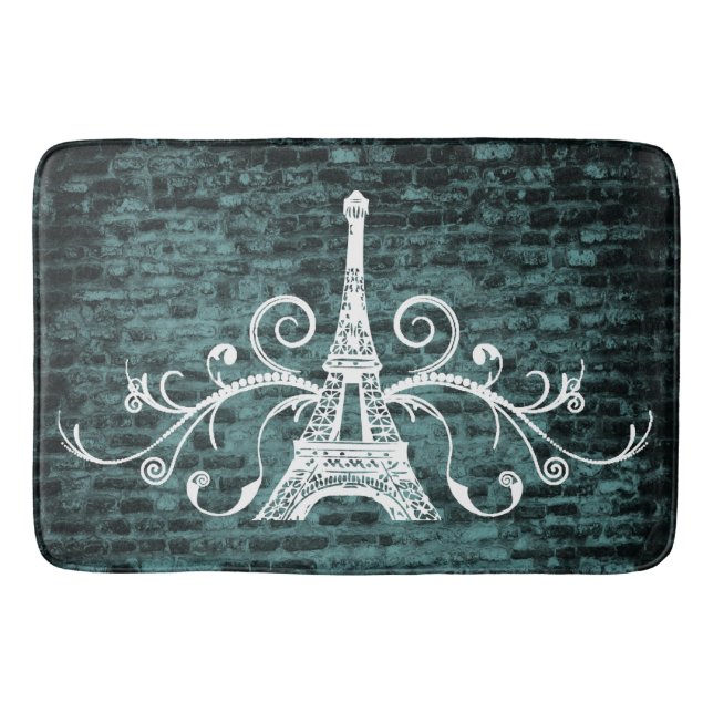 Alfombrilla De Baño Toalla verde azulada Eiffel Grunge Bath Mat (Anverso)