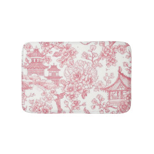 Alfombrilla De Baño Toile de Chinoiserie Rosa Dragón Flor de Cerezo